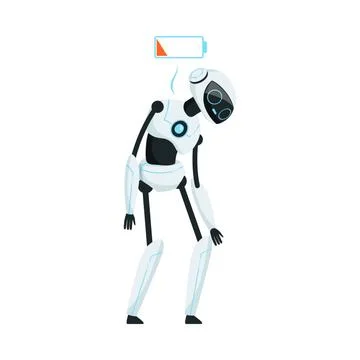 Modern Humanoid or Robotic Device with Iron Limbs Run Out of Charge Vector Stock Illustration