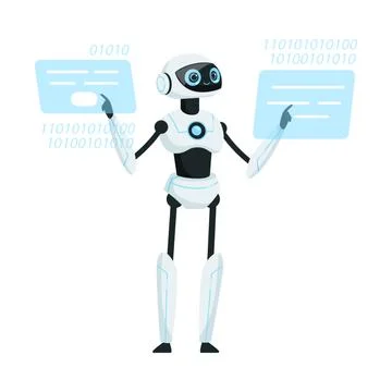 Modern Humanoid or Robotic Device with Iron Limbs Doing Mathematical Stock Illustration