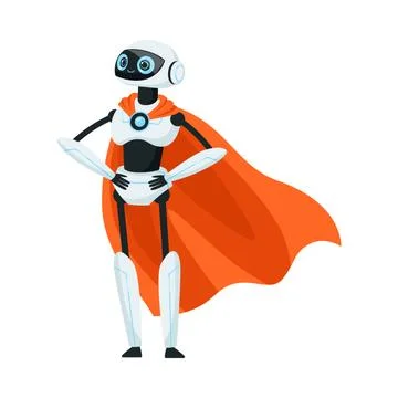 Modern Humanoid or Robotic Device Wearing Red Cloak Vector Illustration 스톡 일러스트