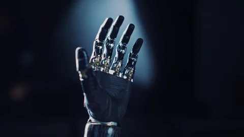 Modern Humanoid Robot Arm Working Hand Closing Palm. Delicate Mechanistic wonder Stock Footage 123633307