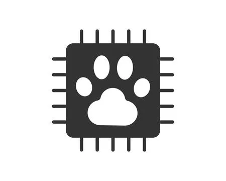Modern icon of a paw print inside a microchip. Symbolizes pet technology, d.. Stock Illustration