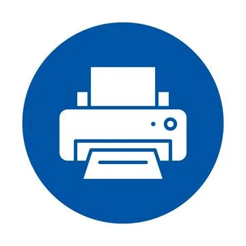 Modern Icon of a Printer with Paper on a Blue Circular Background Stock Illustration