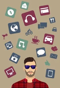 Modern icons, man background Stock Illustration