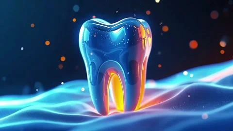 Modern illustration of 3D tooth innovation. Stomatology symbol low polygon Stock Footage 300167964