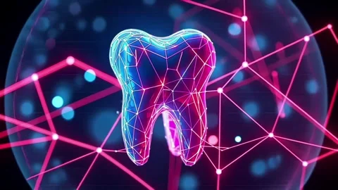 Modern illustration of 3D tooth innovation. Stomatology symbol low polygon Stock Footage 300167968