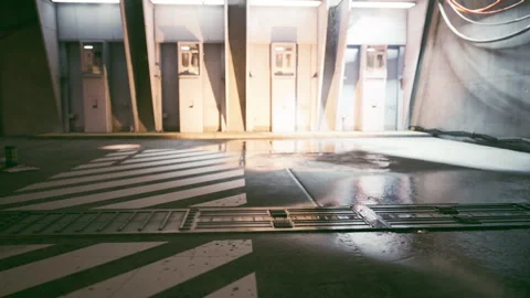 Modern indoor space with reflective surfaces in an urban setting Vídeos de archivo 331401502
