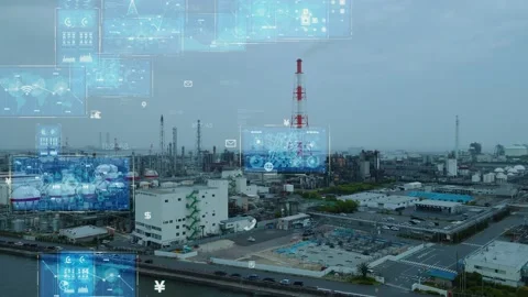 Modern industrial area and data technology concept. Digital transformation. Stock Footage 155664693