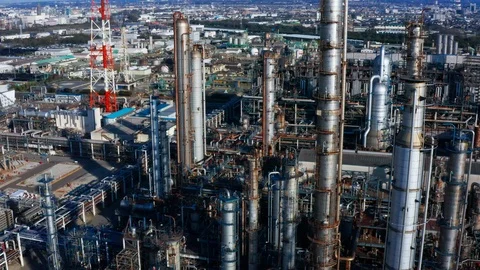Modern industrial complex aerial view. Petrochemical factory. Stock Footage 126632728