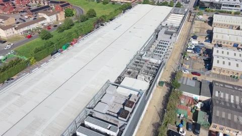 Modern Industrial Data Center Facility Aerial Flyover Stock Footage 338013298