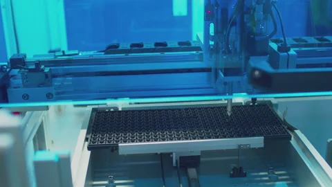 Modern industrial equipment.industrial robot assembles an electronic board Stock Footage 275532877