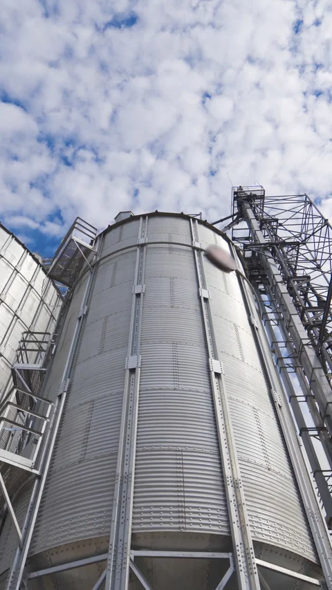 Modern industrial grain elevators for grain storage.  Stock Footage 292011827