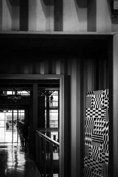 Modern Industrial Interior with Geometric Patterns Stock Photos