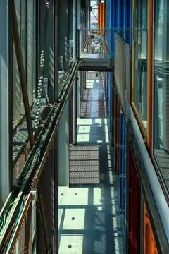 Modern Industrial Interior with Geometric Patterns Stock Photos
