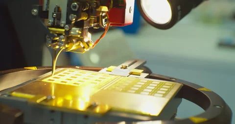 Modern industrial robot for electronics manufacturing makes a complex printed Video stock 152654674