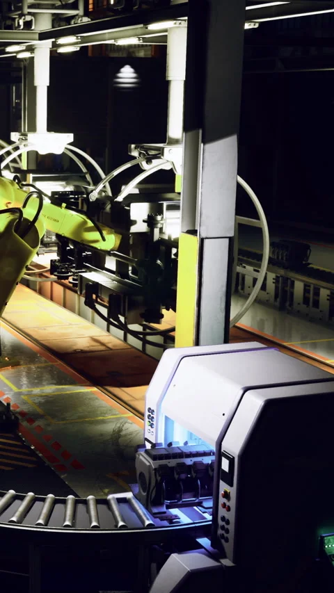 Modern industrial robotics in action at a high tech manufacturing facility Stock Footage 331833805
