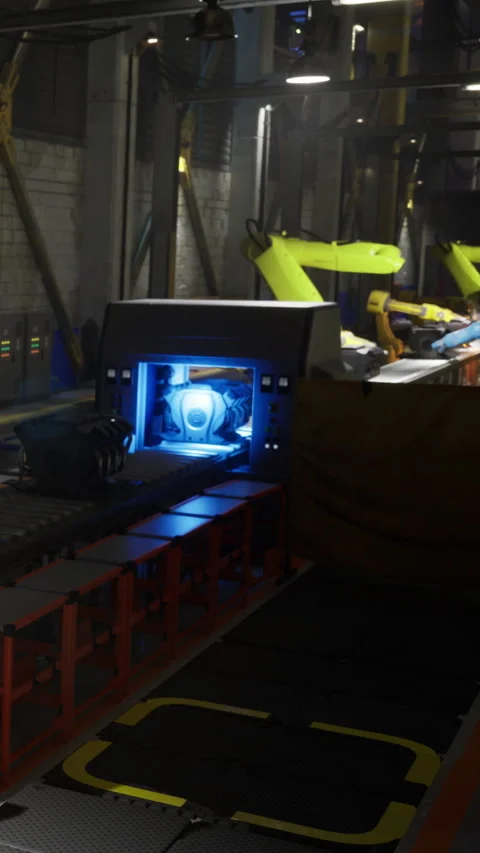 Modern industrial robotics at work in a high tech manufacturing facility Stock Footage 331832703