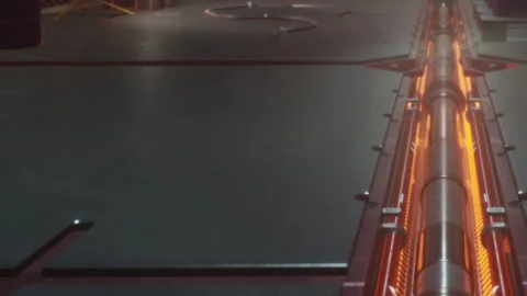 Modern industrial setting with glowing elements and cables present Video stock 348554849