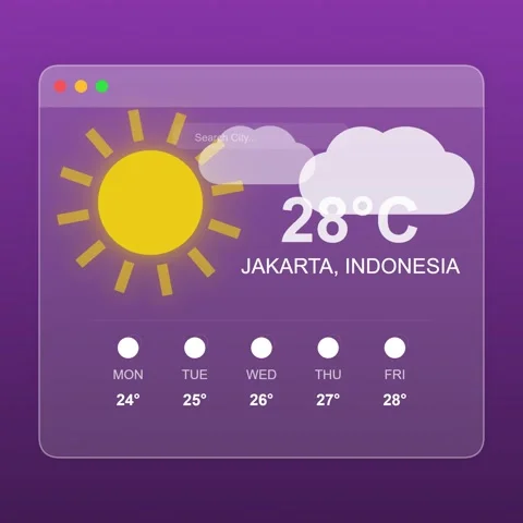 Modern infographic displaying 28?C weather forecast in Jakarta, Indonesia Stock Footage 344777150