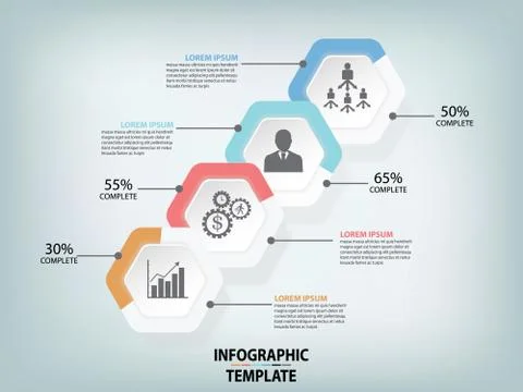 Modern infographic process template vector template with 4 hexagons can be us Stock Illustration