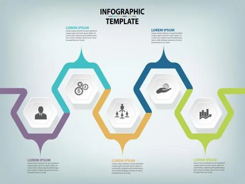 Modern infographic process template vector template with 5 hexagons can be us Stockillustratie