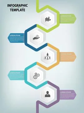 Modern infographic process template vector template with 5 hexagons can be us イラスト素材