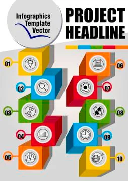 Modern infographic project template with multicolored cubes, icons and number Stock Illustration