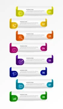 Modern Infographic template with 8 steps, icons for 8 options, colorful label Stock Illustration