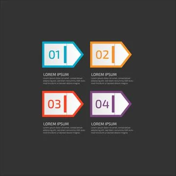Modern Infographic template in four steps for Business. Multi-color design .. Stock Illustration