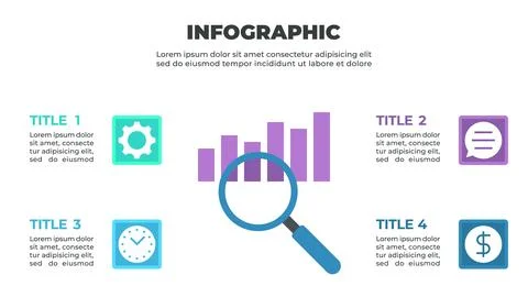 Modern Infographic Template with Gear, Clock, Chat, and Dollar Icons Stock Illustration