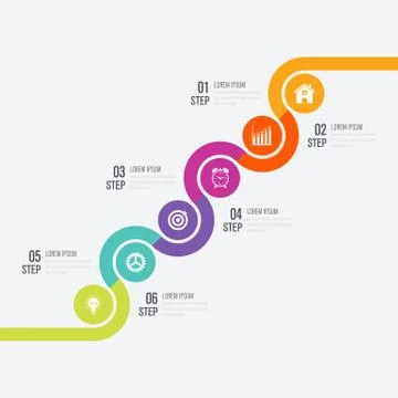 Modern infographics six circle process template Stock Illustration