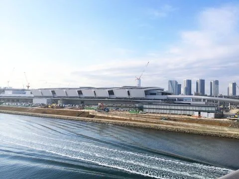Modern infrastructure development at Tokyo Bay waterfront - Large scale con.. Stock Photos