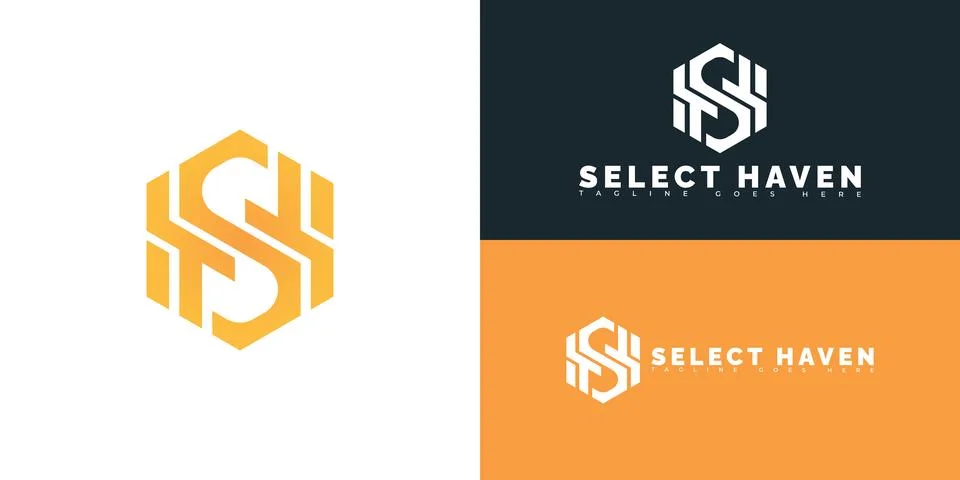 Modern initial hexagon vector letter SH or HS logo in orange color Stock Illustration