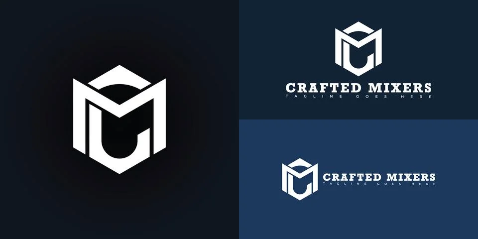 Modern initial hexagon vector letter CM or MC logo in white color Stock Illustration