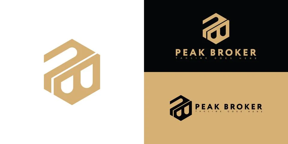 Modern initial hexagon vector letter PB or BP logo in gold color Stock Illustration