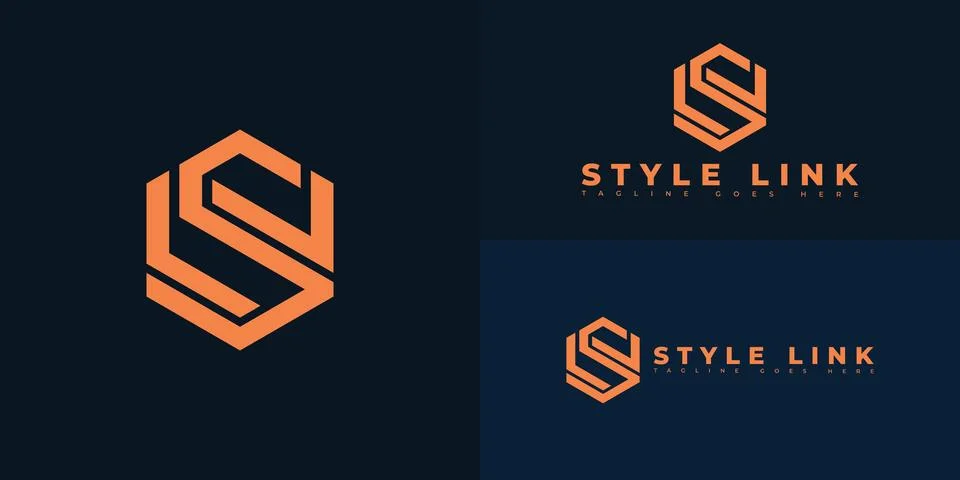 Modern initial hexagon vector letter SL or LS logo in orange color Stock Illustration