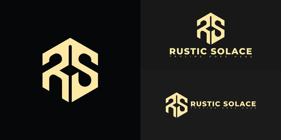 Modern initial hexagon vector letter RS or SR logo in gold color Stock Illustration