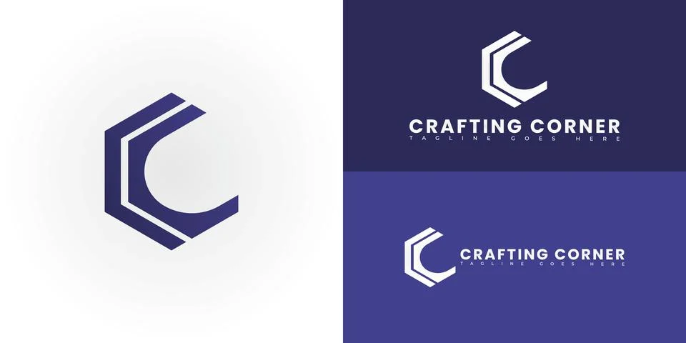 Modern initial hexagon vector letter C or CC logo in purple color Stock Illustration