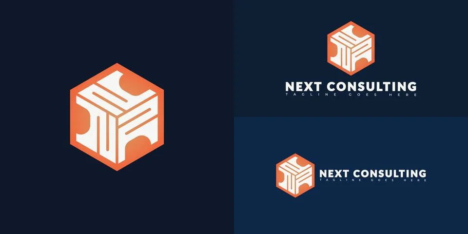 Modern initial hexagon vector letter NC or CN logo in orange-white color Stock Illustration