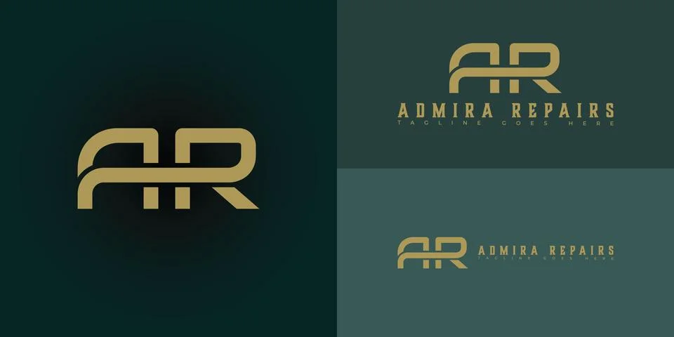 Modern initial letter AR or RA logo in gold color Stock Illustration