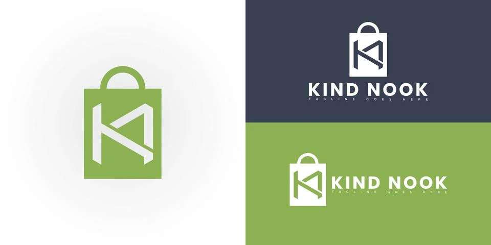 Modern initial rectangle vector letter KN or NK logo in green color Stock Illustration