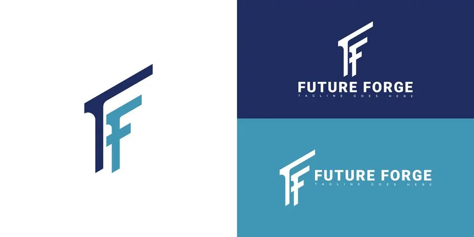 Modern initial vector letter F or FF logo in blue color Stock Illustration