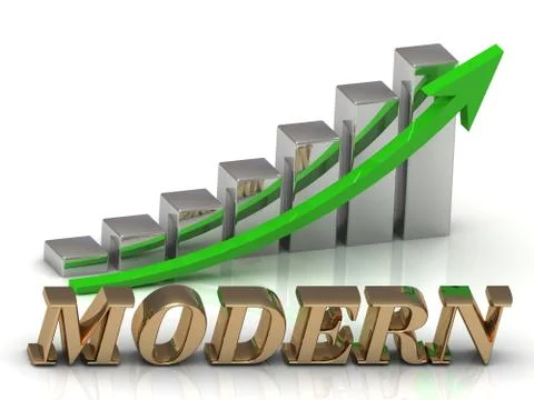 MODERN- inscription of gold letters and Graphic growth and gold arrows on whi Stock Illustration