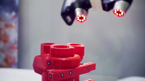 Modern instrument measures a complex part with a laser beam. Stock Footage 124132960