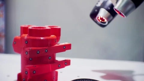 Modern instrument measures a complex part with a laser beam. Stock Footage 124133894