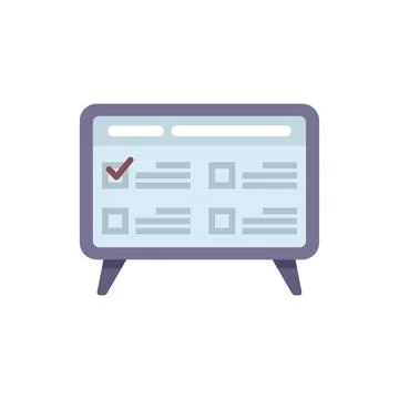 Modern interactive whiteboard displaying a checklist with one item marked as Stock Illustration