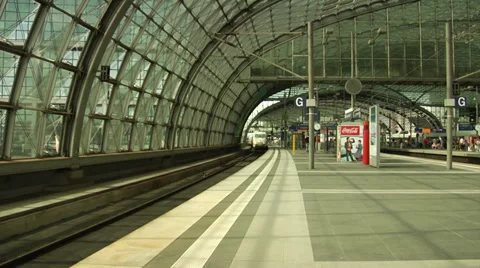 Modern intercity train pulls into the Central Station in Berlin Stock Footage 32398264