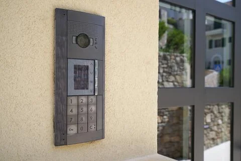 Modern intercom with code and video surveillance 스톡 사진