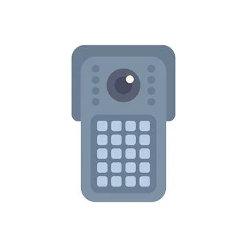 Modern intercom device with camera and buttons is hanging on wall Illustrazione stock