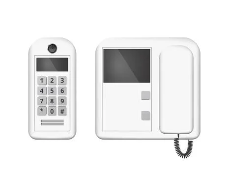 Modern intercom system with keypad and screen, handset communication technolo 스톡 일러스트