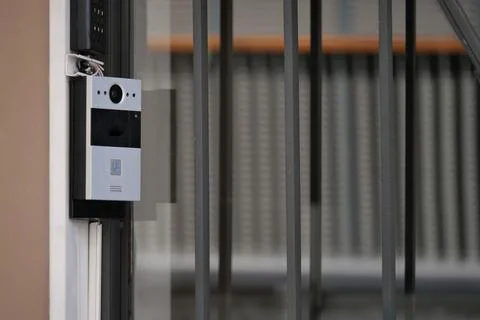 Modern intercom system mount on residential entrance Foto stock
